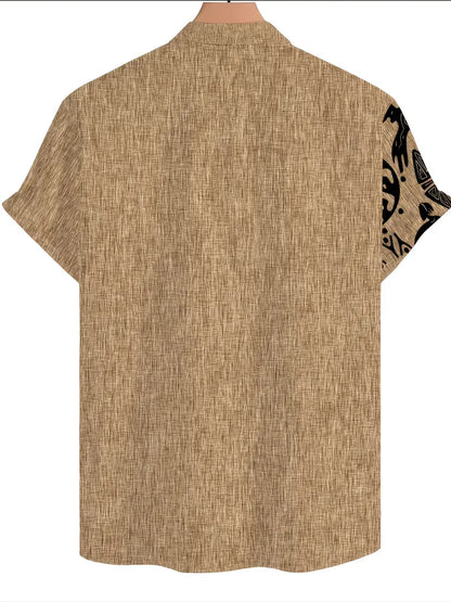 Cool Linen Shaman Print Panel Shirt