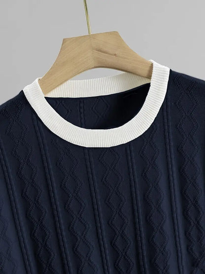 Men's Summer Slim Fit T-Shirt - Breathable Knit Fabric, Solid Color Round Neck Casual Tee