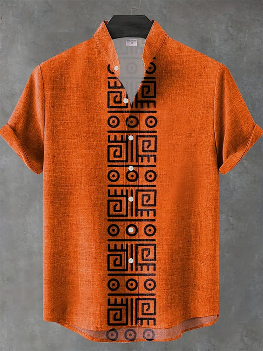 Aztec Cipher Orange Band Collar Shirt