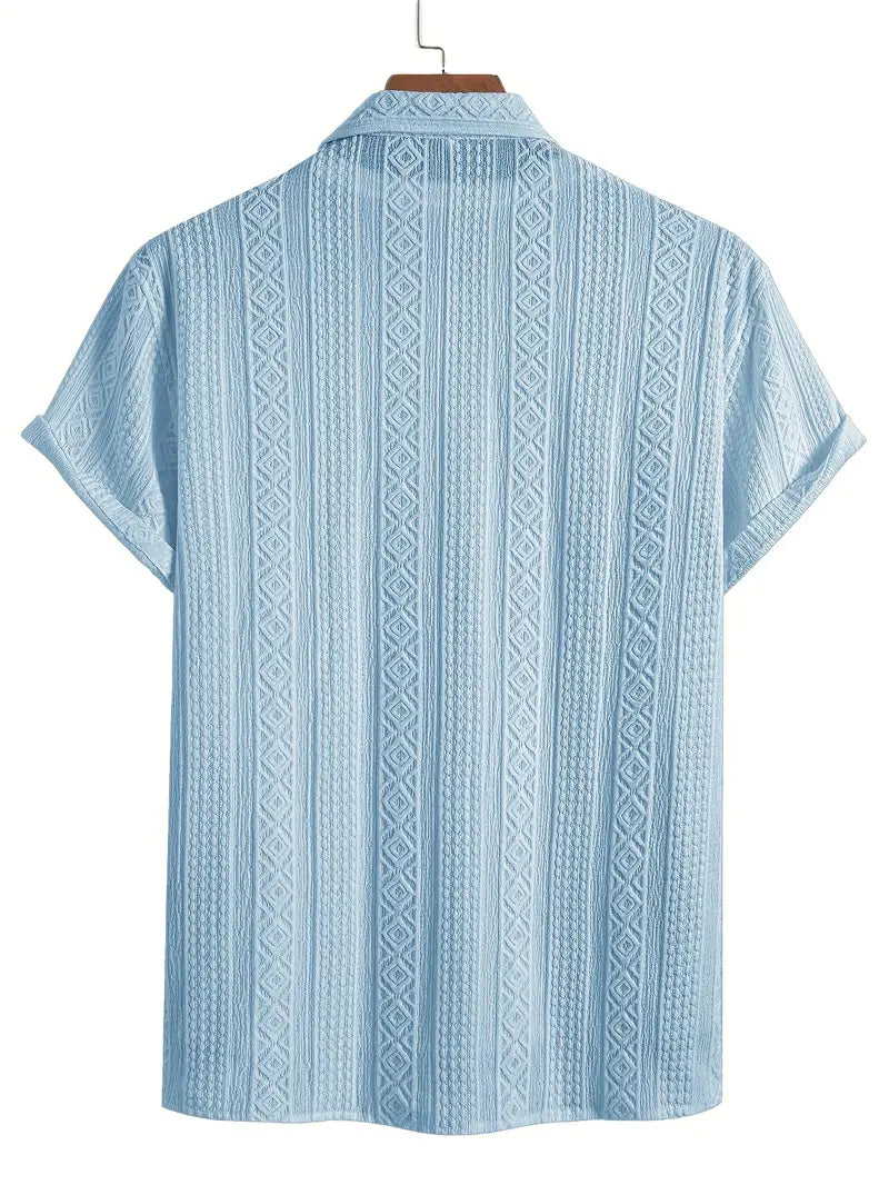 Solid Color Textured Casual Men's Short Sleeve Shirt