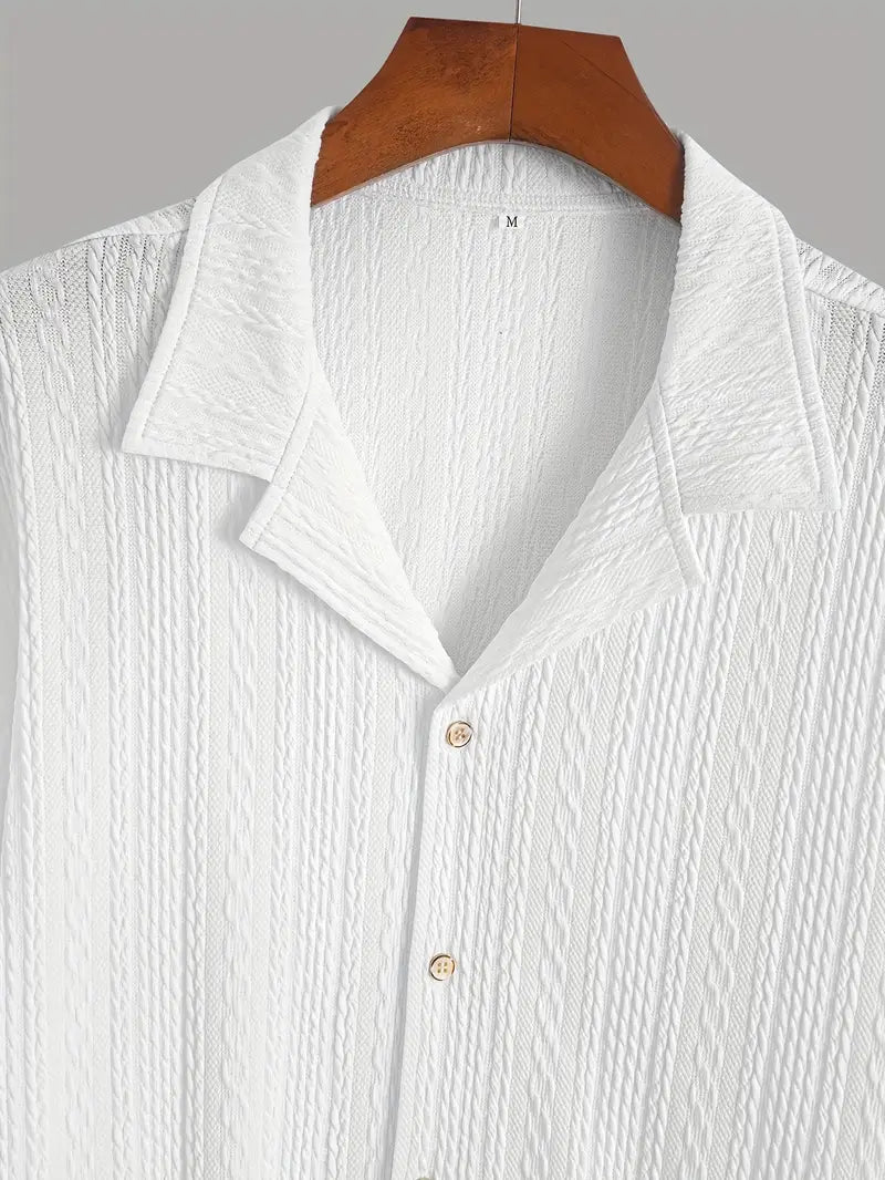 Soft Breathable Jacquard Knit Cuban Collar Shirt for Men
