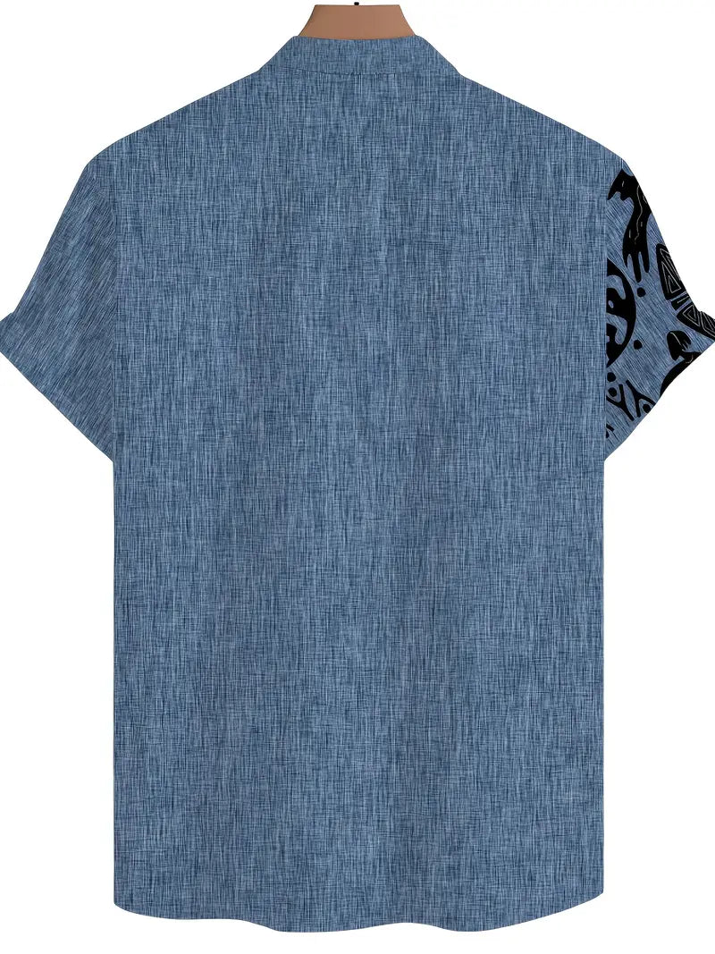 Cool Linen Shaman Print Panel Shirt