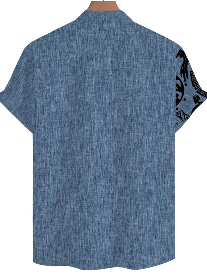Cool Linen Shaman Print Panel Shirt