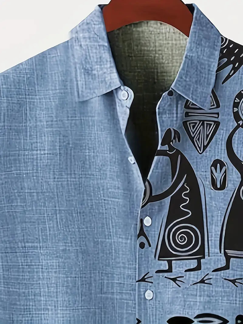 Cool Linen Shaman Print Panel Shirt