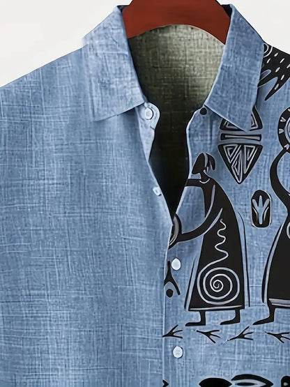 Cool Linen Shaman Print Panel Shirt