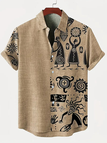 Cool Linen Shaman Print Panel Shirt