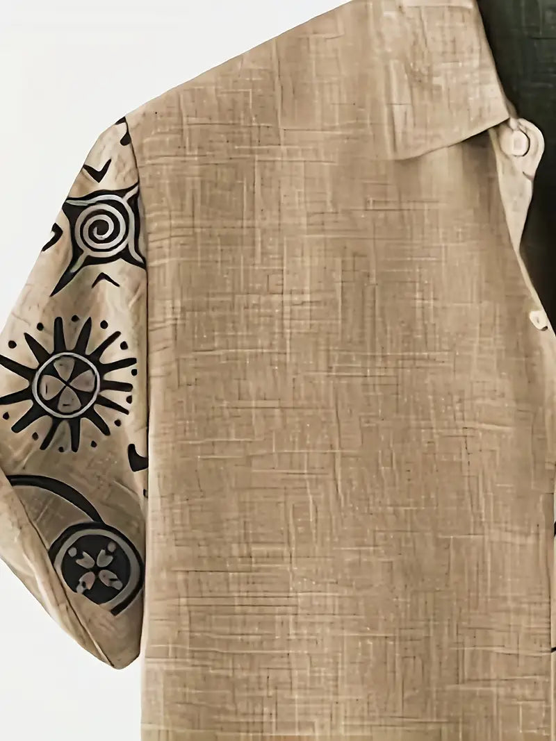 Cool Linen Shaman Print Panel Shirt