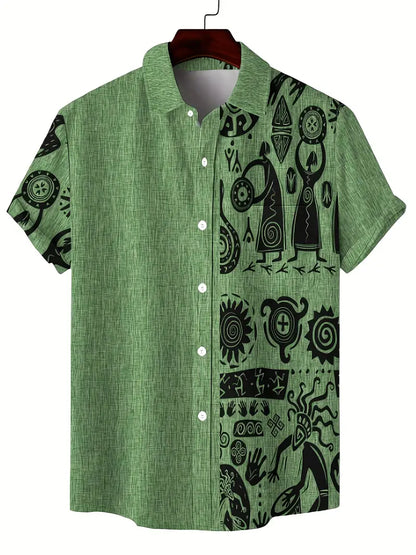 Cool Linen Shaman Print Panel Shirt