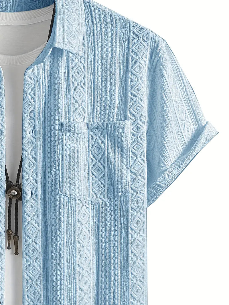 Solid Color Textured Casual Men's Short Sleeve Shirt