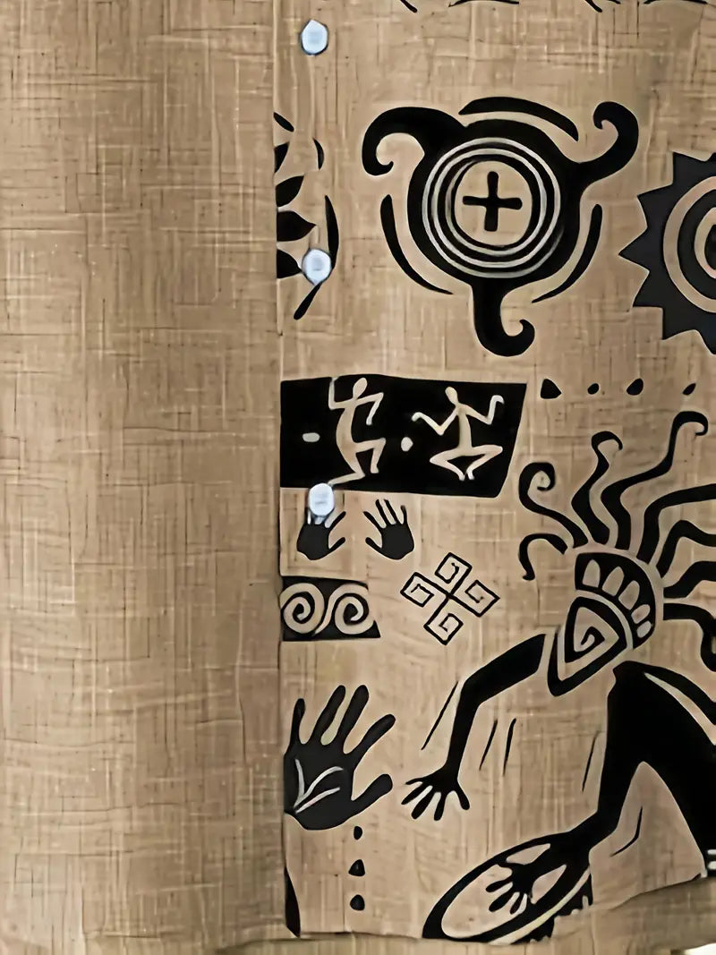 Cool Linen Shaman Print Panel Shirt