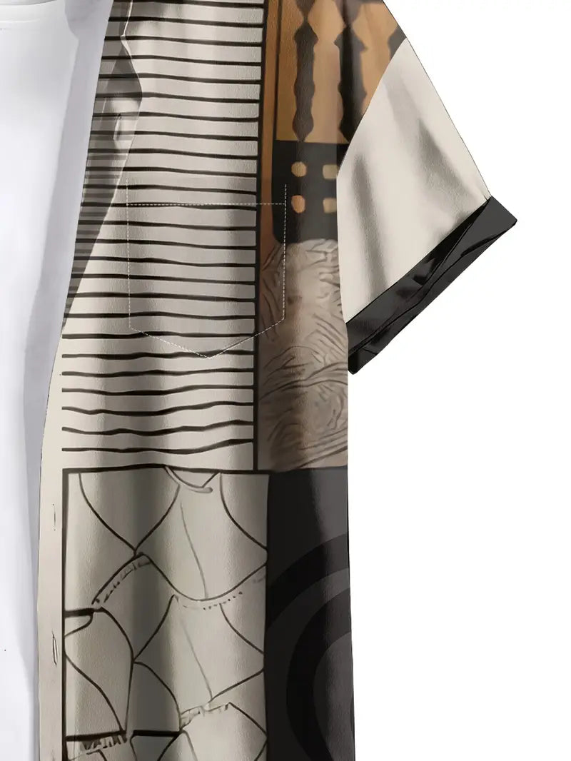 Abstract Neutral Geo Patchwork Shirt