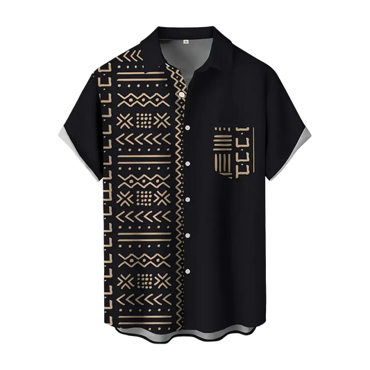Black & Gold Mudcloth Pattern Shirt