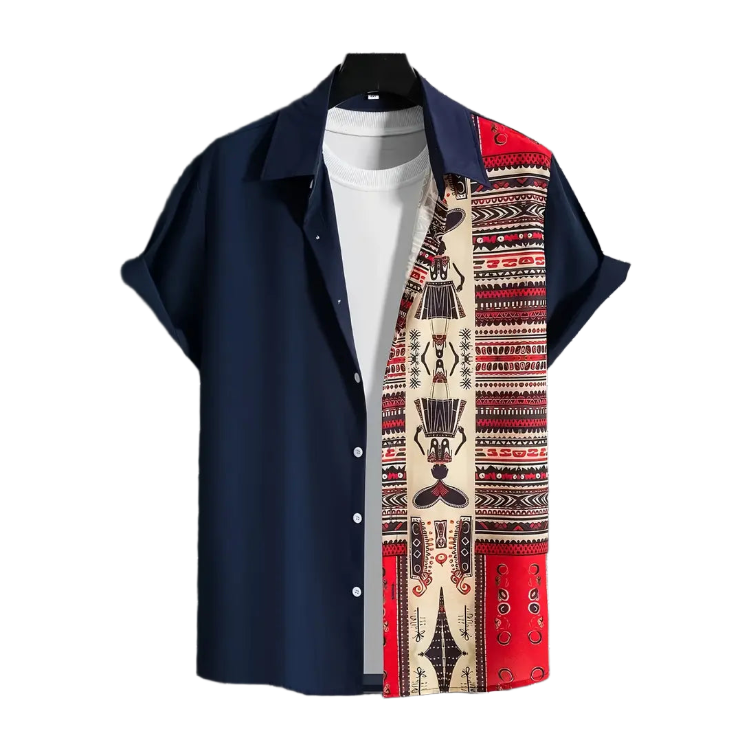 Black Split Tribal Panel Shirt (Red)