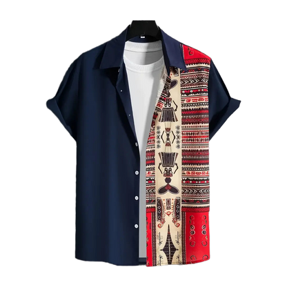 Black Split Tribal Panel Shirt (Red)