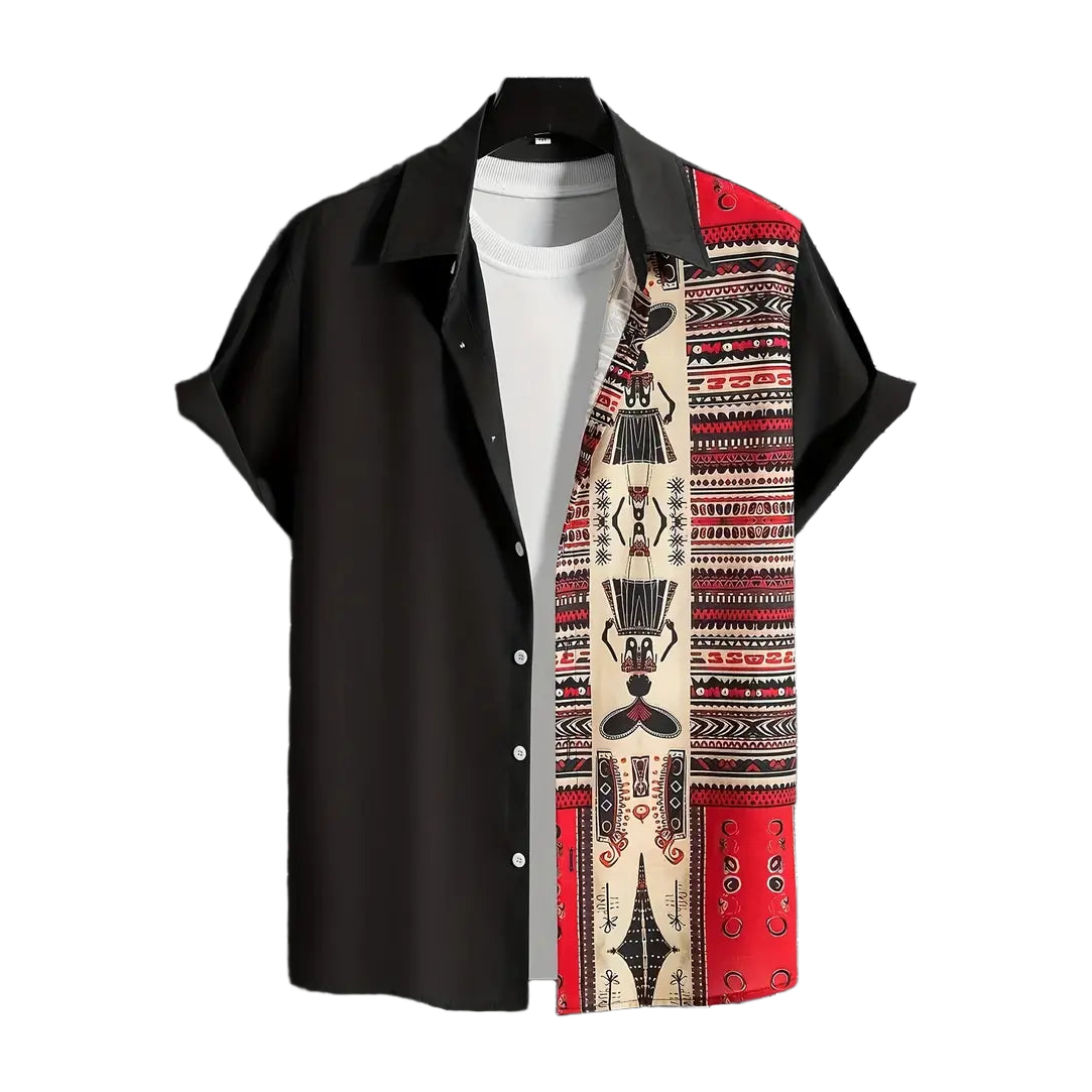 Black Split Tribal Panel Shirt (Red)