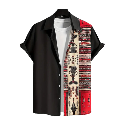 Black Split Tribal Panel Shirt (Red)