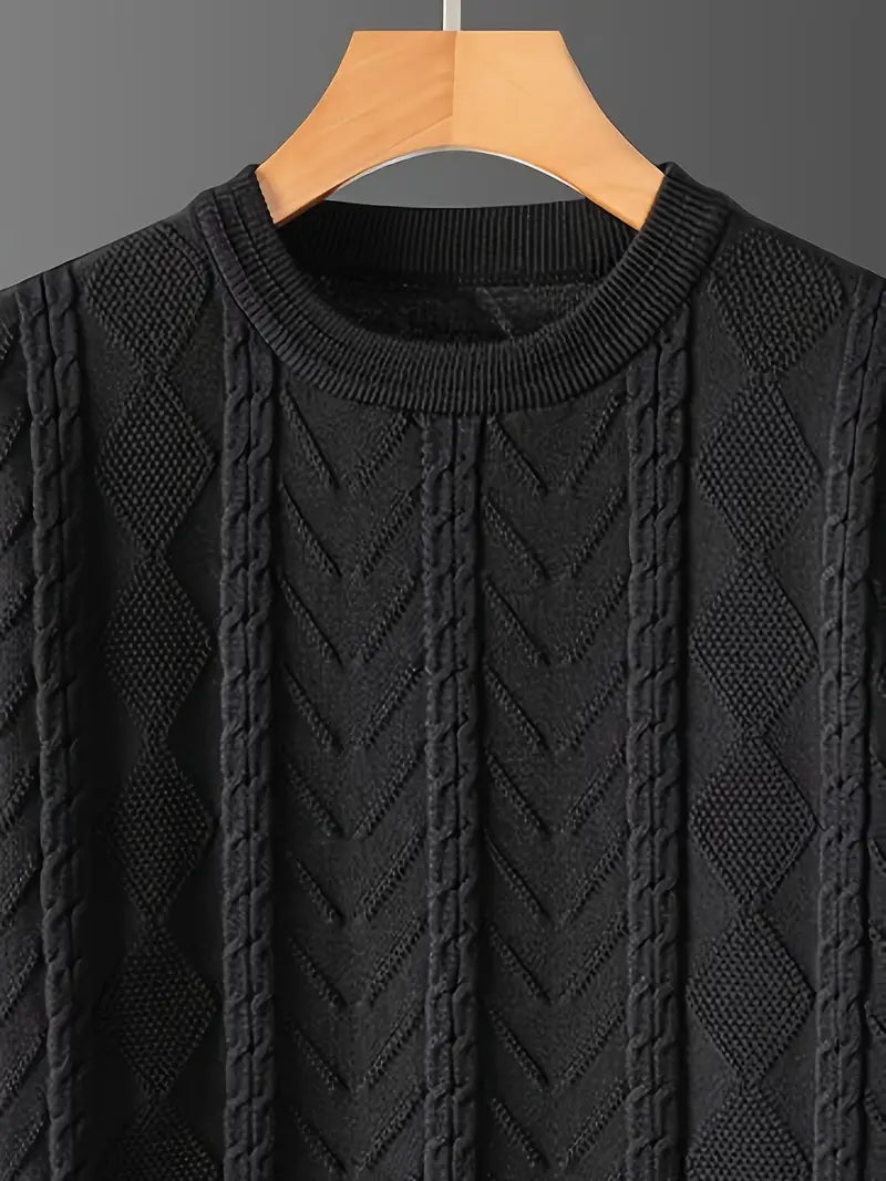 Men'S Premium Jacquard Twist Knit TShirt - Casual Crew Neck, Short Sleeve Knit Fabric Tee