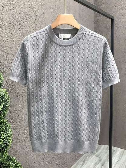 Men's Casual Knit Tshirt - Half-Sleeve Crewneck, Ribbed Texture Tee
