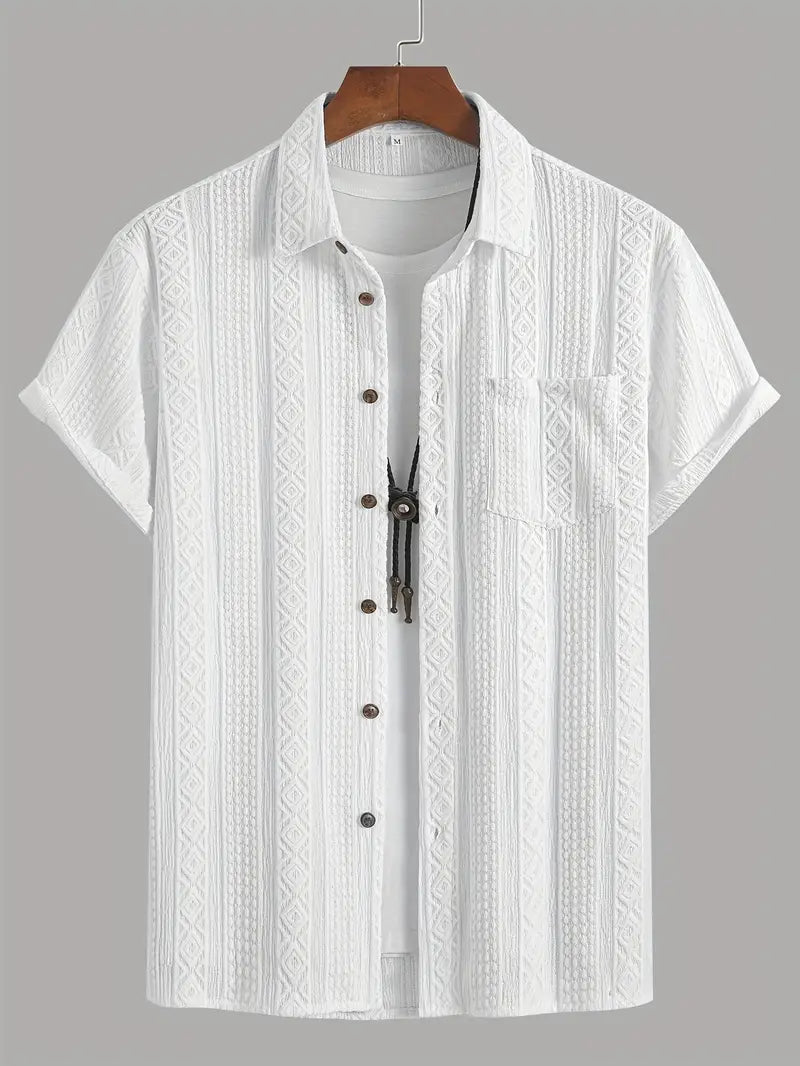 Solid Color Textured Casual Men's Short Sleeve Shirt