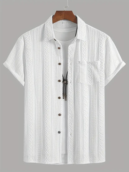 Solid Color Textured Casual Men's Short Sleeve Shirt