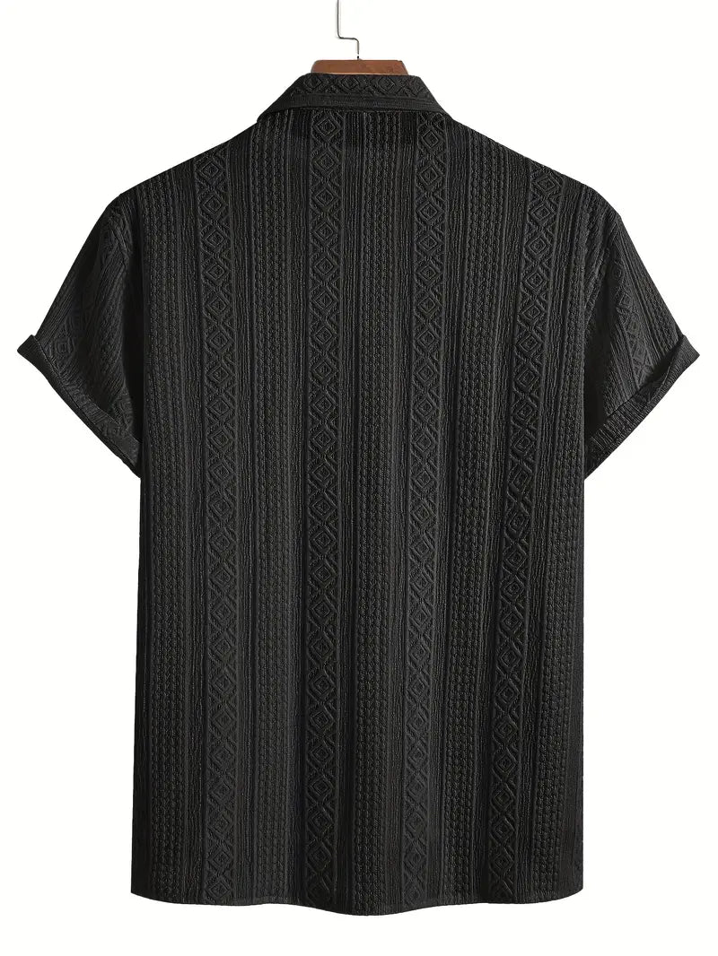 Solid Color Textured Casual Men's Short Sleeve Shirt