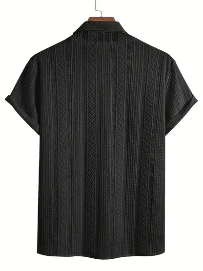 Solid Color Textured Casual Men's Short Sleeve Shirt