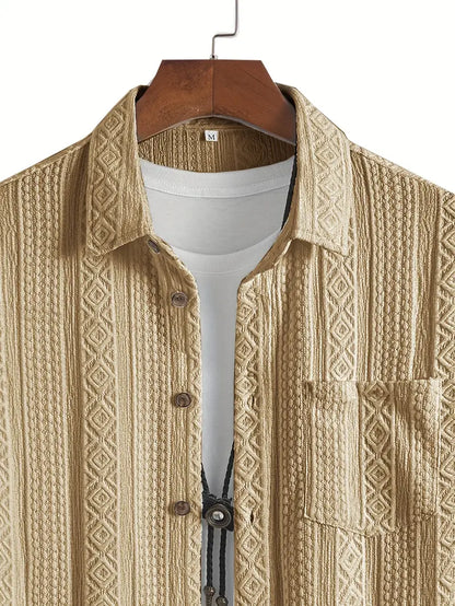 Solid Color Textured Casual Men's Short Sleeve Shirt