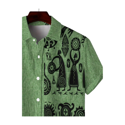 Cool Linen Shaman Print Panel Shirt