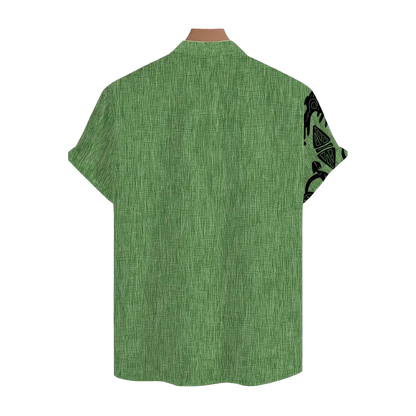 Cool Linen Shaman Print Panel Shirt