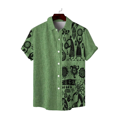 Cool Linen Shaman Print Panel Shirt