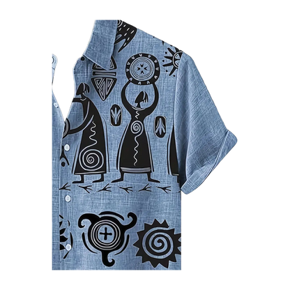 Cool Linen Shaman Print Panel Shirt