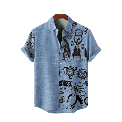 Cool Linen Shaman Print Panel Shirt