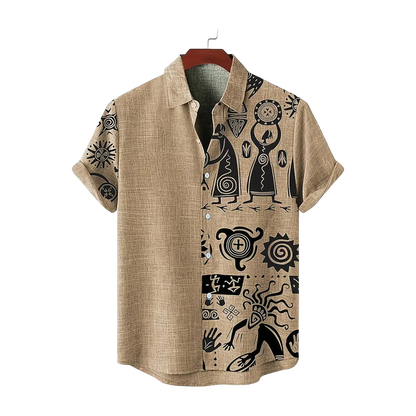 Cool Linen Shaman Print Panel Shirt