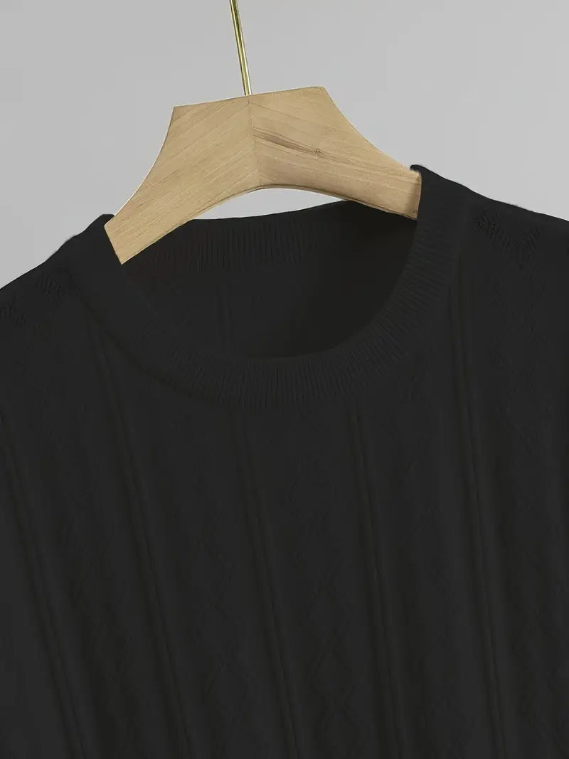 Men's Summer Slim Fit T-Shirt - Breathable Knit Fabric, Solid Color Round Neck Casual Tee