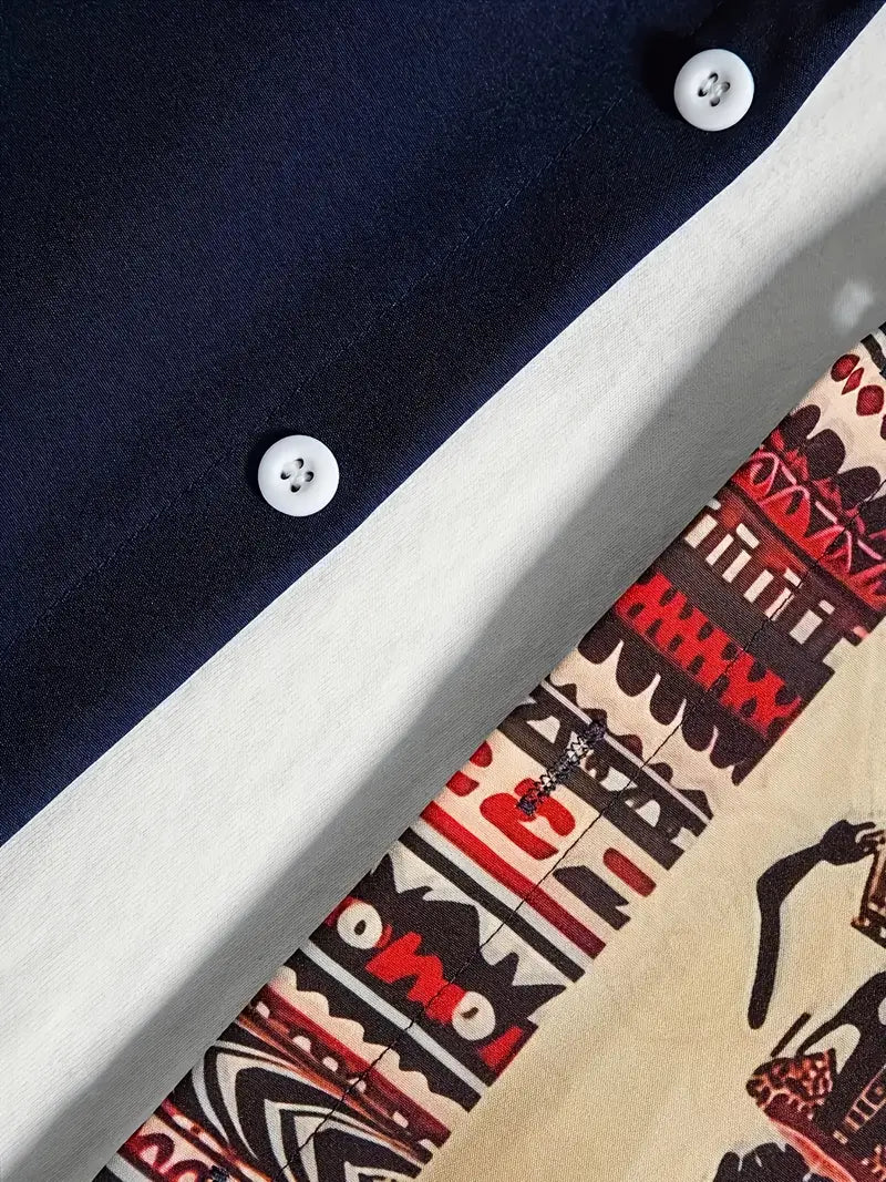 Black Split Tribal Panel Shirt (Red)