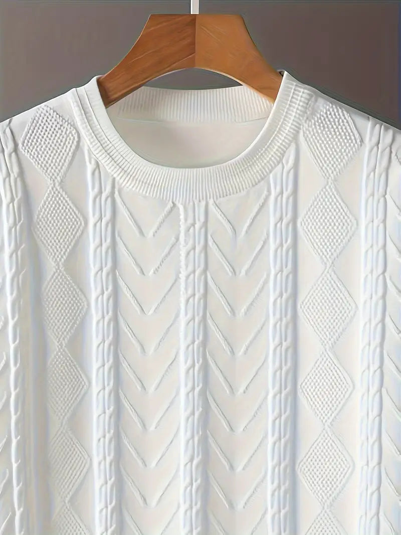 Men'S Premium Jacquard Twist Knit TShirt - Casual Crew Neck, Short Sleeve Knit Fabric Tee