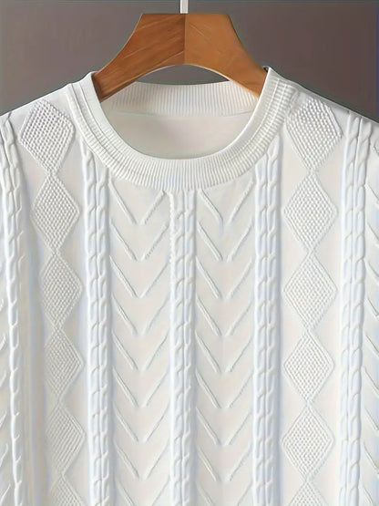 Men'S Premium Jacquard Twist Knit TShirt - Casual Crew Neck, Short Sleeve Knit Fabric Tee