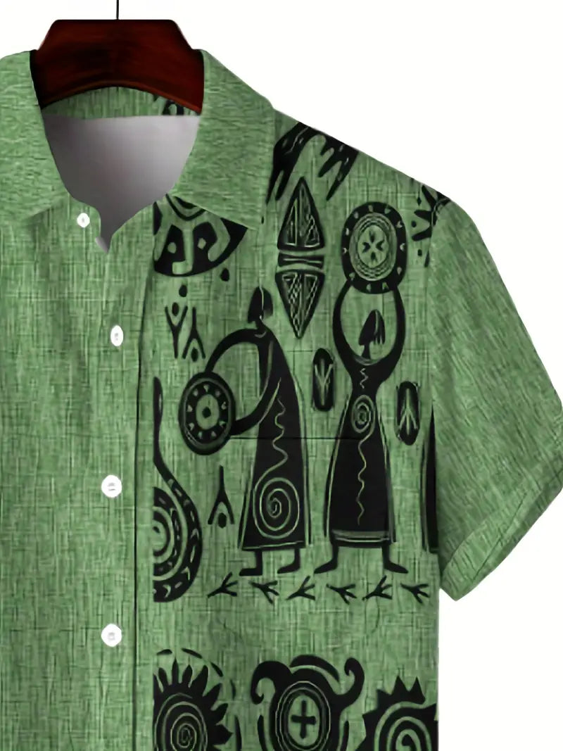 Cool Linen Shaman Print Panel Shirt