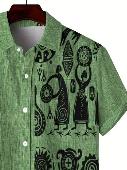 Cool Linen Shaman Print Panel Shirt
