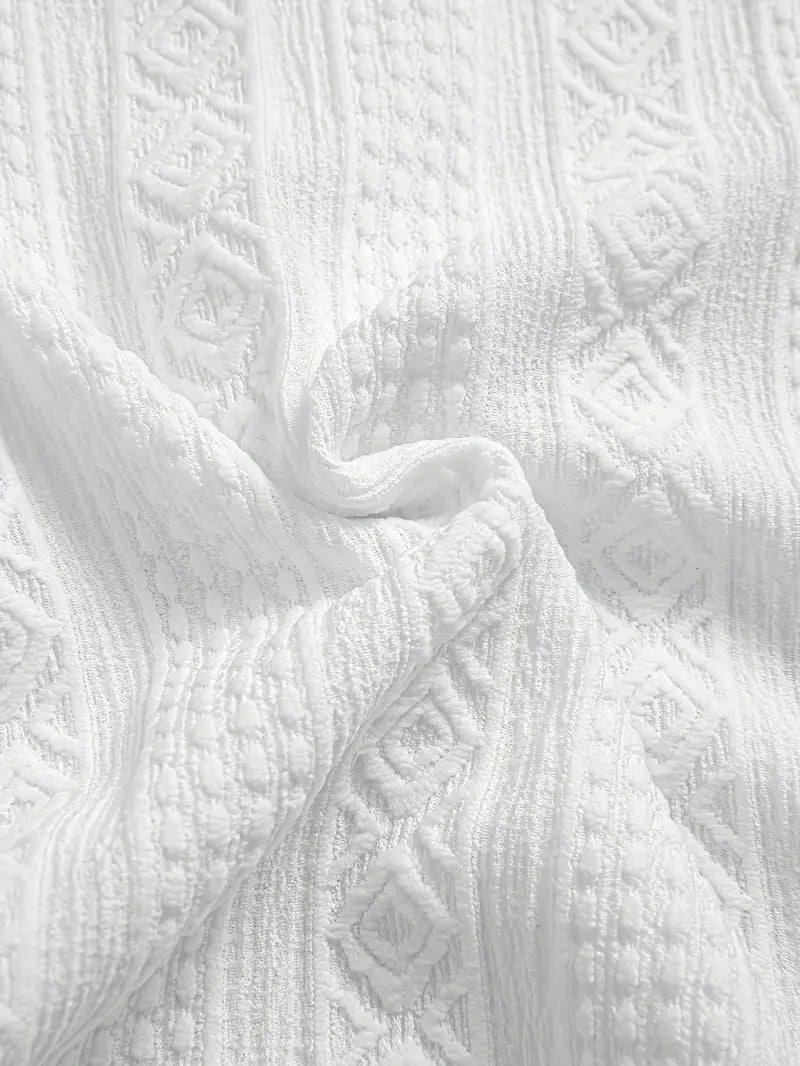 Solid Color Textured Casual Men's Short Sleeve Shirt