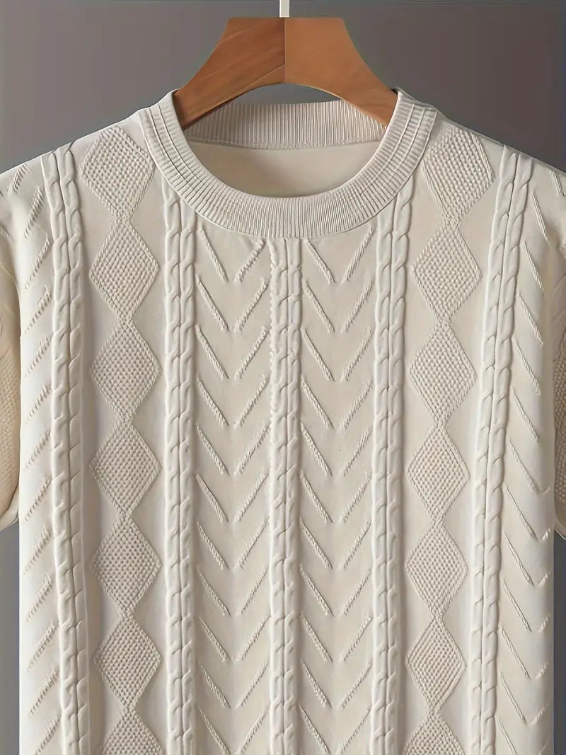 Men'S Premium Jacquard Twist Knit TShirt - Casual Crew Neck, Short Sleeve Knit Fabric Tee