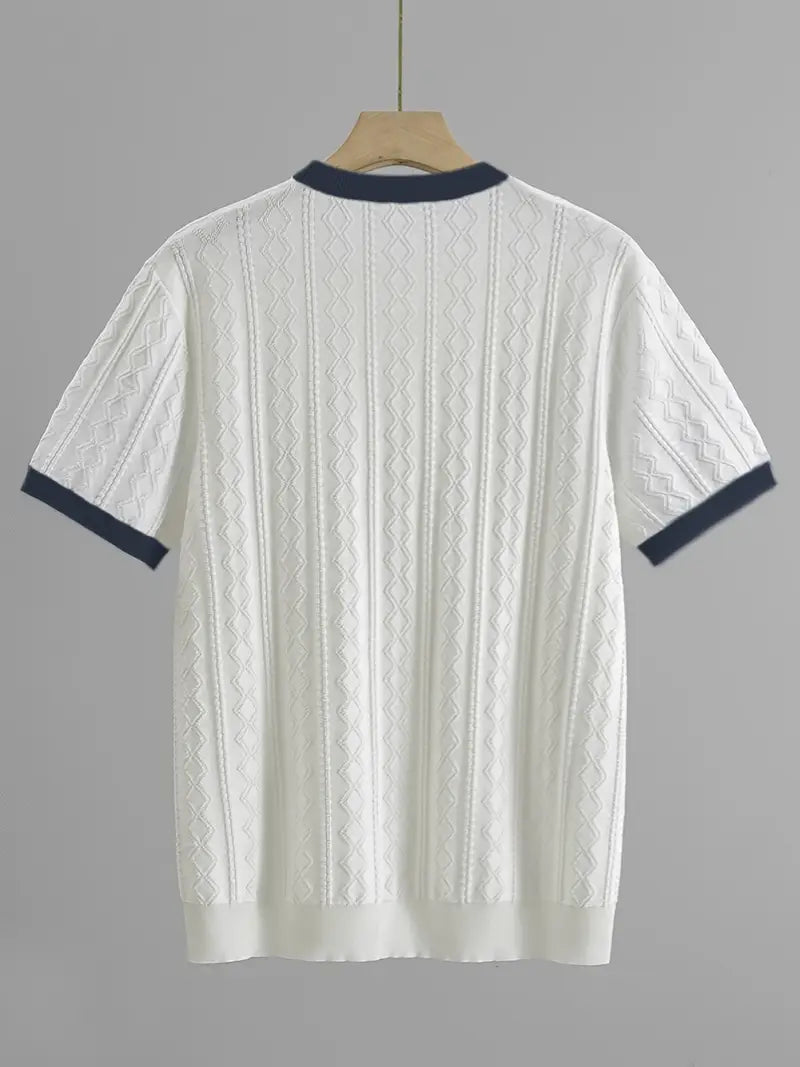 Men's Summer Slim Fit T-Shirt - Breathable Knit Fabric, Solid Color Round Neck Casual Tee