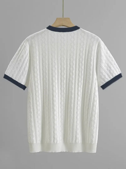 Men's Summer Slim Fit T-Shirt - Breathable Knit Fabric, Solid Color Round Neck Casual Tee