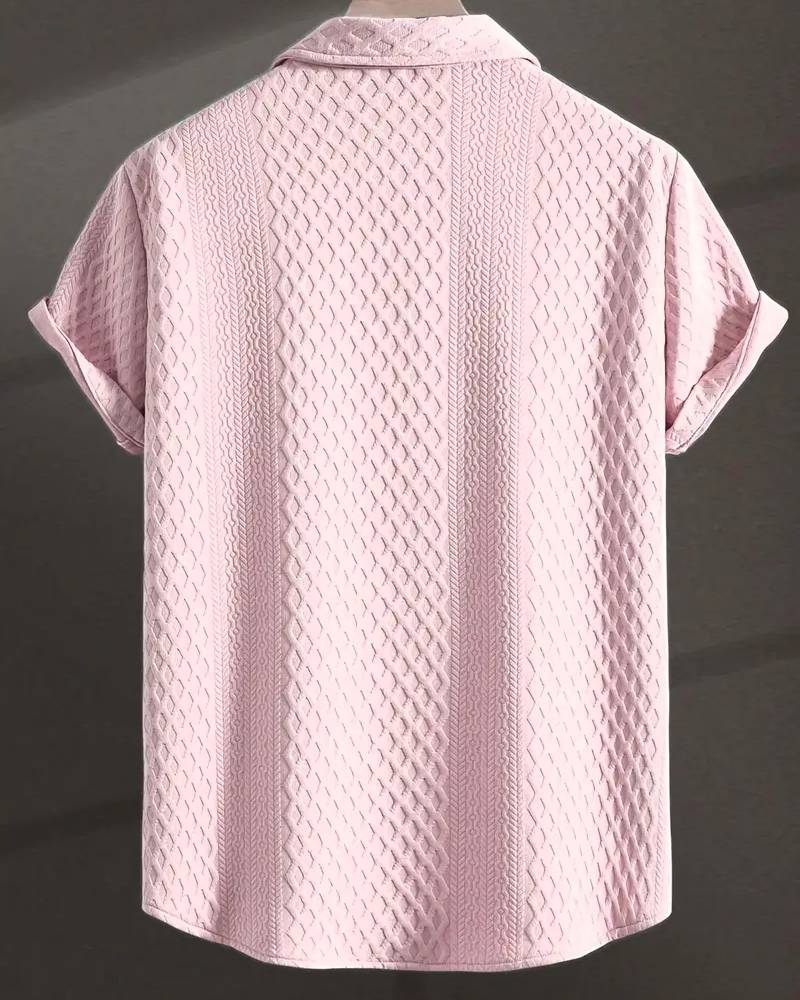 Men'S Vintage-Inspired Short Sleeve Button-Up Shirt - Geometric Texture, Breathable Summer Casual Wear