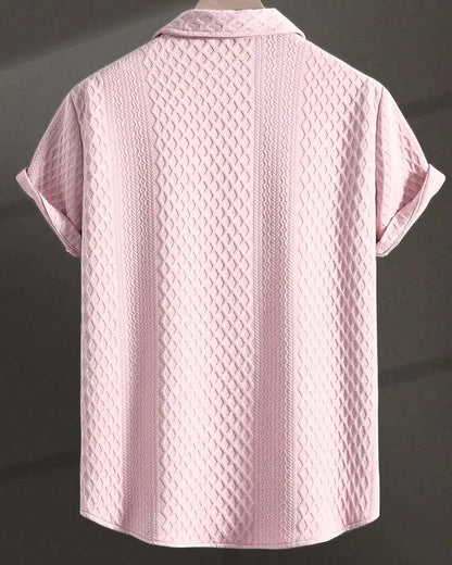 Men'S Vintage-Inspired Short Sleeve Button-Up Shirt - Geometric Texture, Breathable Summer Casual Wear