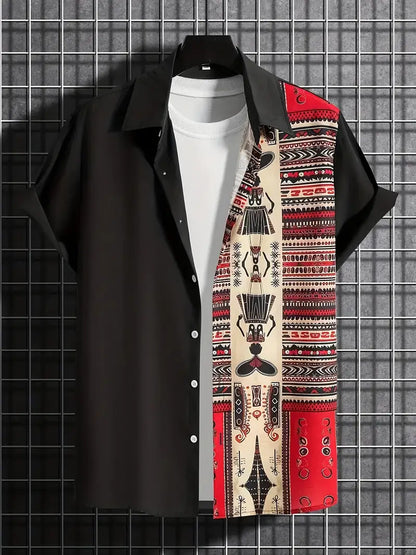 Black Split Tribal Panel Shirt (Red)