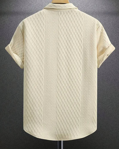 Men'S Vintage-Inspired Short Sleeve Button-Up Shirt - Geometric Texture, Breathable Summer Casual Wear