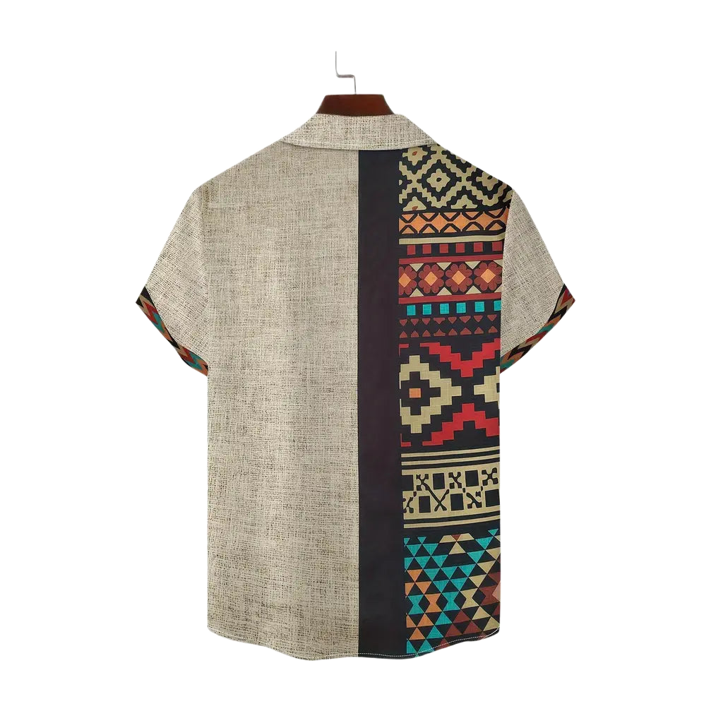 Kokopelli & Earth-Tone Tribal Panel Shirt