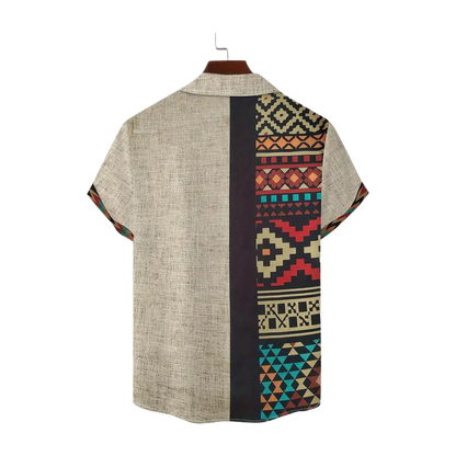Kokopelli & Earth-Tone Tribal Panel Shirt