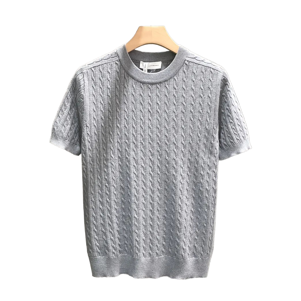 Men's Casual Knit Tshirt - Half-Sleeve Crewneck, Ribbed Texture Tee